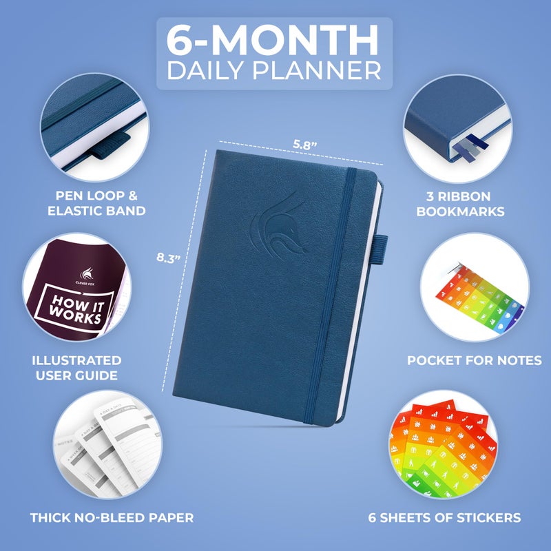 Clever Fox Daily Planner â€“ Undated Planning Notebook with Hourly Schedule & To-Do List â€“ Personal Day Task & Work Organizer, 6 Months (Mystic Blue) - Image 2